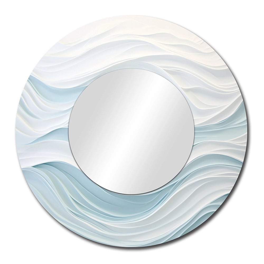 Modern Metal Wall Mirror - Blue And White Simplicity Wave - Large Mirror