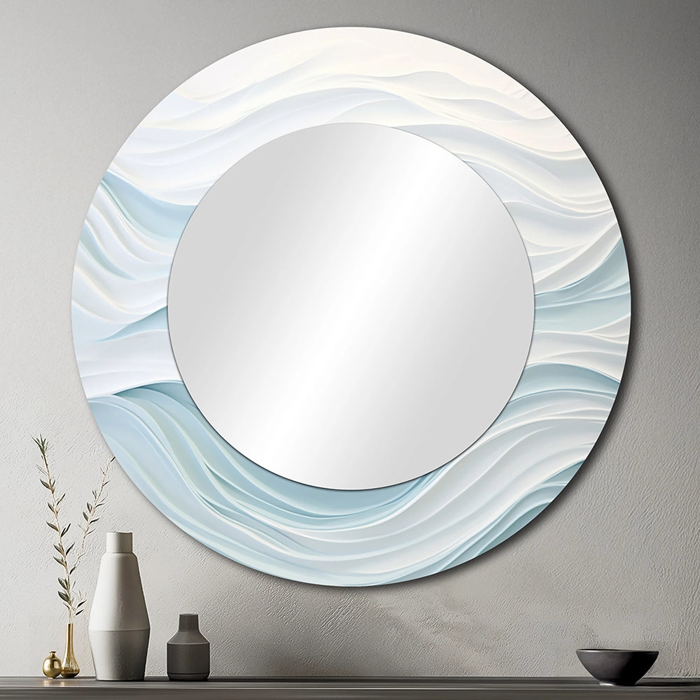 Modern Metal Wall Mirror - Blue And White Simplicity Wave - Large Mirror