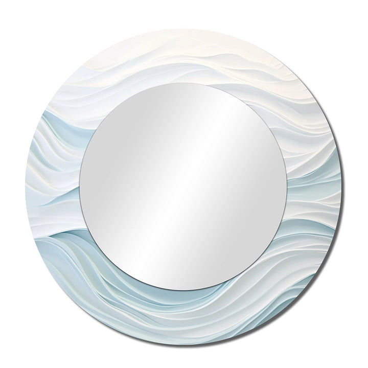 Modern Metal Wall Mirror - Blue And White Simplicity Wave - Large Mirror