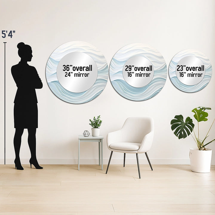 Modern Metal Wall Mirror - Blue And White Simplicity Wave - Large Mirror