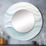 Blue And White Simplicity Wave - Abstract Wall Mirror