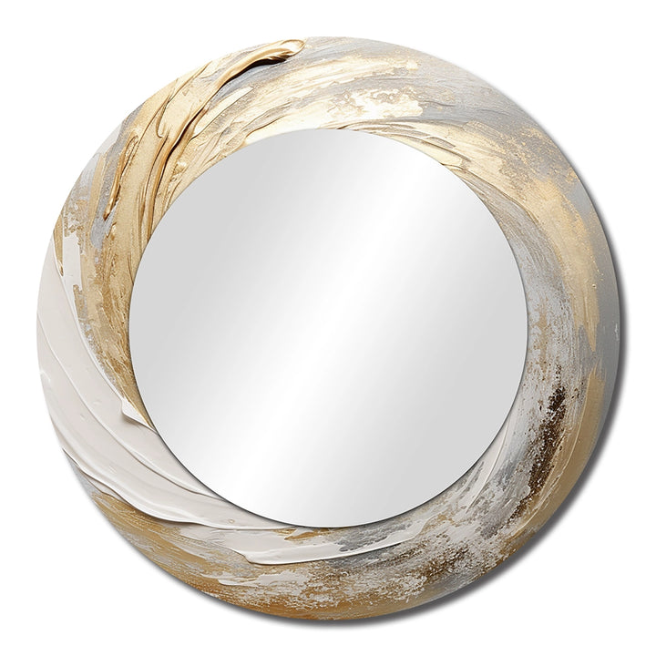 Modern Decorative Mirror - Gold And White Soft Wave Vortex III - Print on Metal