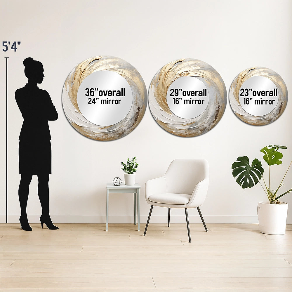 Modern Decorative Mirror - Gold And White Soft Wave Vortex III - Print on Metal