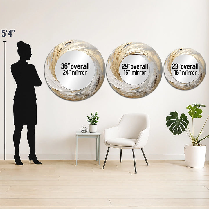 Modern Decorative Mirror - Gold And White Soft Wave Vortex III - Print on Metal