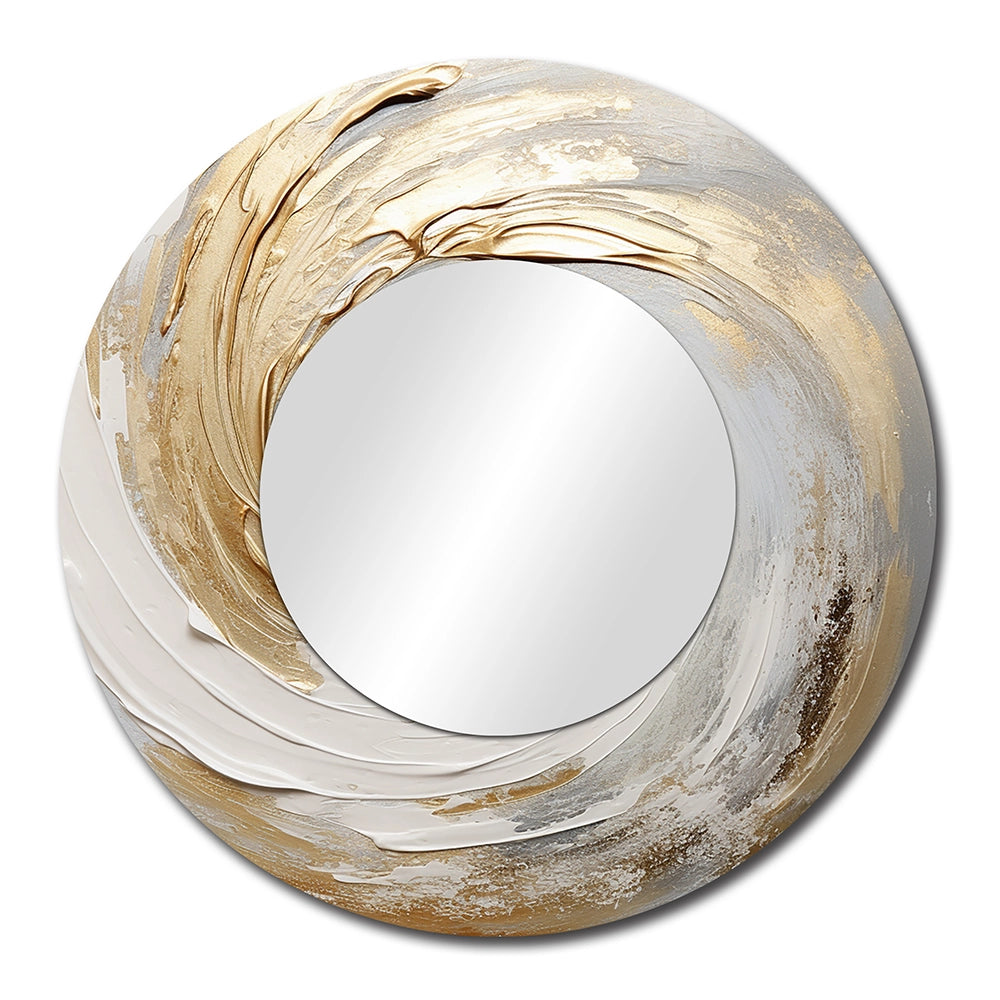 Modern Decorative Mirror - Gold And White Soft Wave Vortex III - Print on Metal