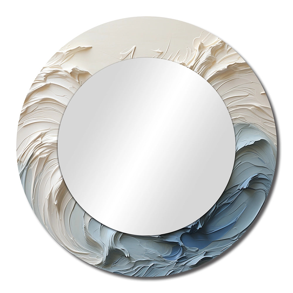 Nautical Decorative Mirror - White And Blue Wave Papercut Style - Metal Wall Mirror