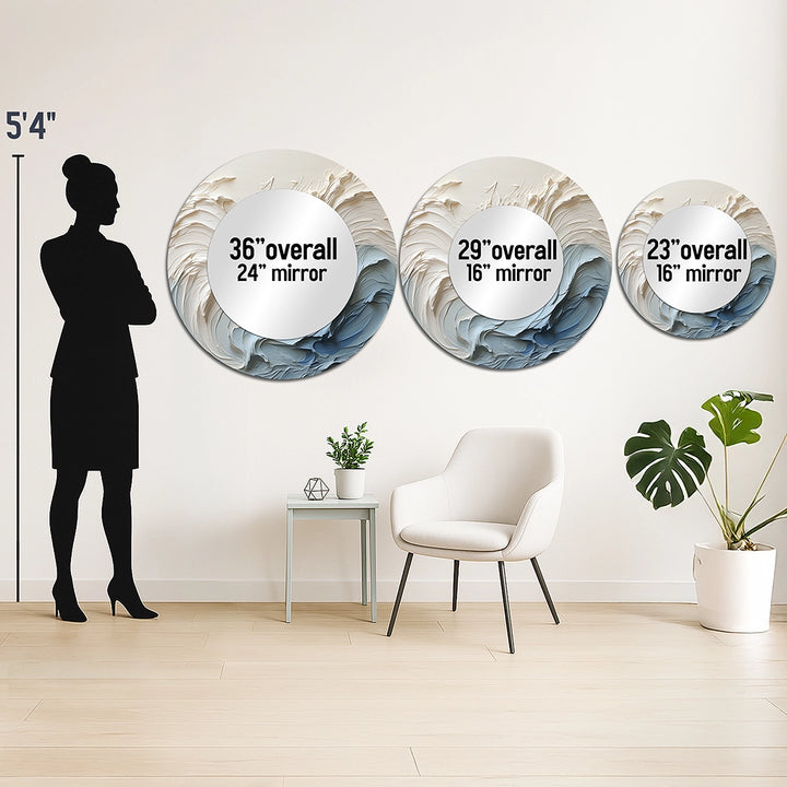 Nautical Decorative Mirror - White And Blue Wave Papercut Style - Metal Wall Mirror