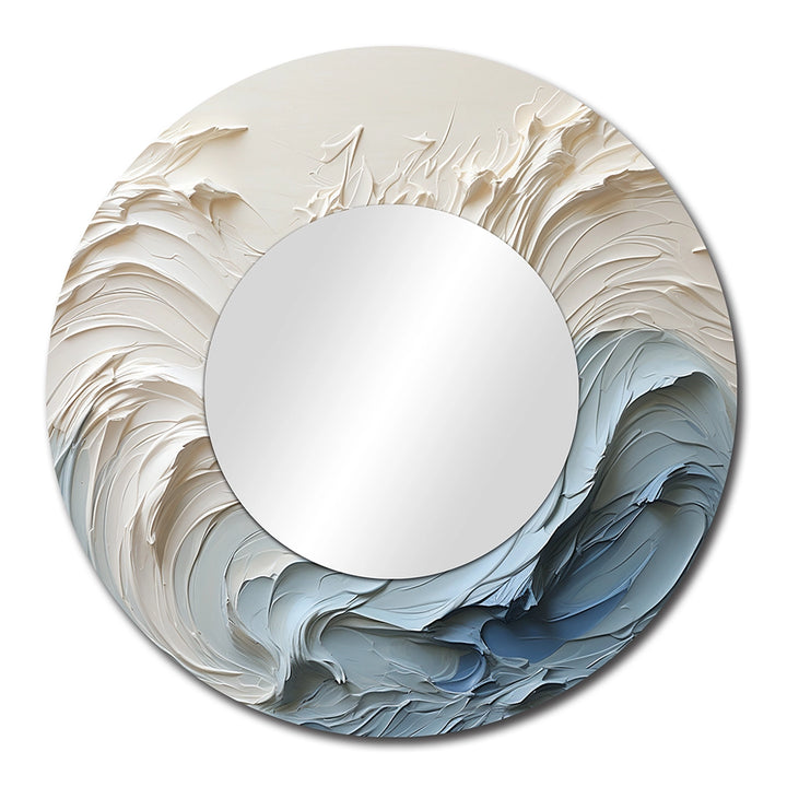 Nautical Decorative Mirror - White And Blue Wave Papercut Style - Metal Wall Mirror