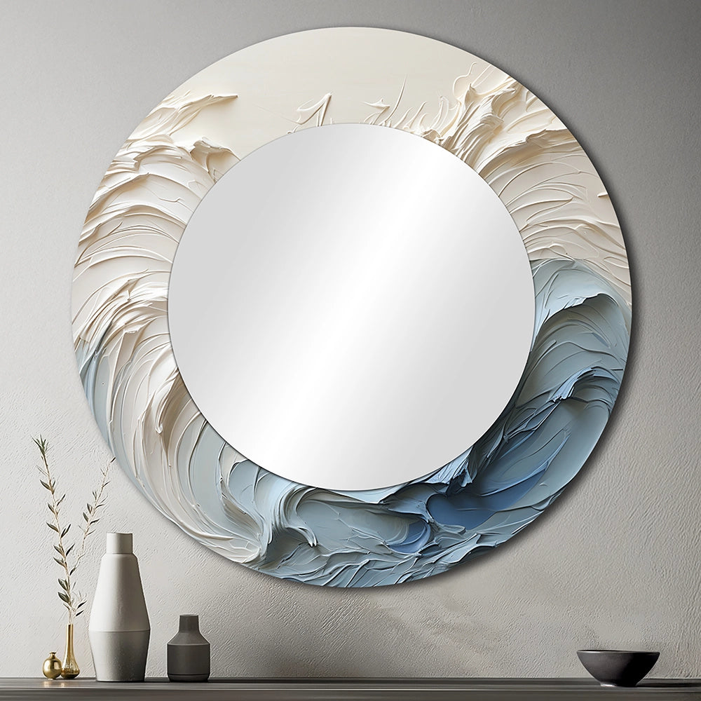 Nautical Decorative Mirror - White And Blue Wave Papercut Style - Metal Wall Mirror