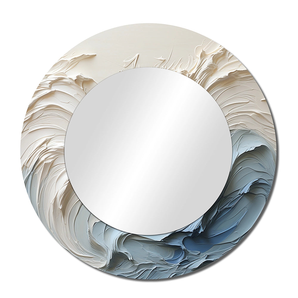 Nautical Decorative Mirror - White And Blue Wave Papercut Style - Metal Wall Mirror
