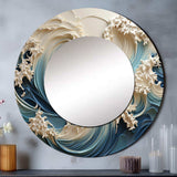 White And Blue Wave Papercut Style III - Coastal Wall Mirror