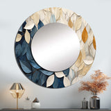 Beige And Blue Minimalism Leaves Collage - Floral Wall Mirror