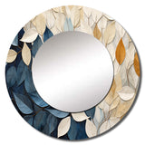 Beige And Blue Minimalism Leaves Collage - Floral Wall Mirror