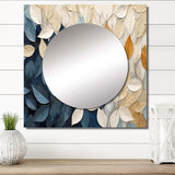 Beige And Blue Minimalism Leaves Collage - Floral Wall Mirror