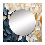 Beige And Blue Minimalism Leaves Collage - Floral Wall Mirror