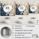 Beige And Blue Minimalism Leaves Collage - Floral Wall Mirror