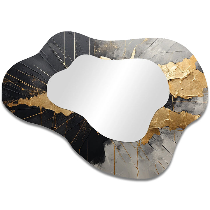 Abstract Painting Cloud Shape Mirror - Black And Gold Abstract Meditation I - Asymmetrical Mirror