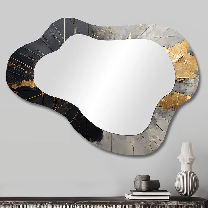 Abstract Painting Cloud Shape Mirror - Black And Gold Abstract Meditation I - Asymmetrical Mirror