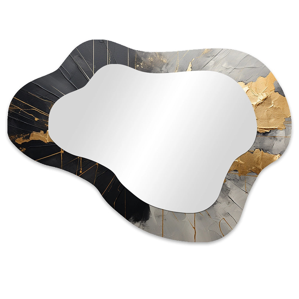 Abstract Painting Cloud Shape Mirror - Black And Gold Abstract Meditation I - Asymmetrical Mirror