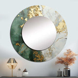 Gold And Green Paint Fusion - Abstract Wall Mirror