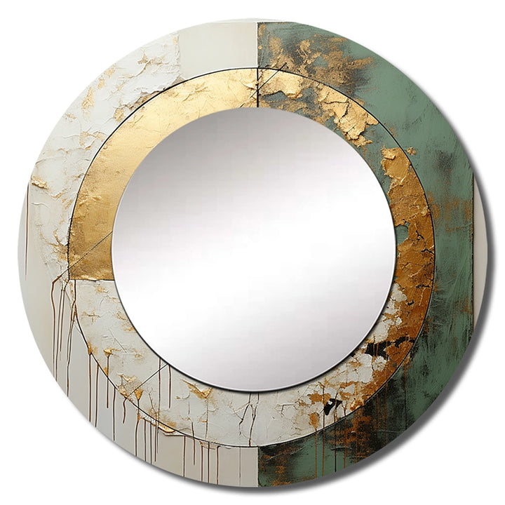 Abstract Painting Decorative Mirror - Gold And Green Paint Fusion I - Wall Mirror