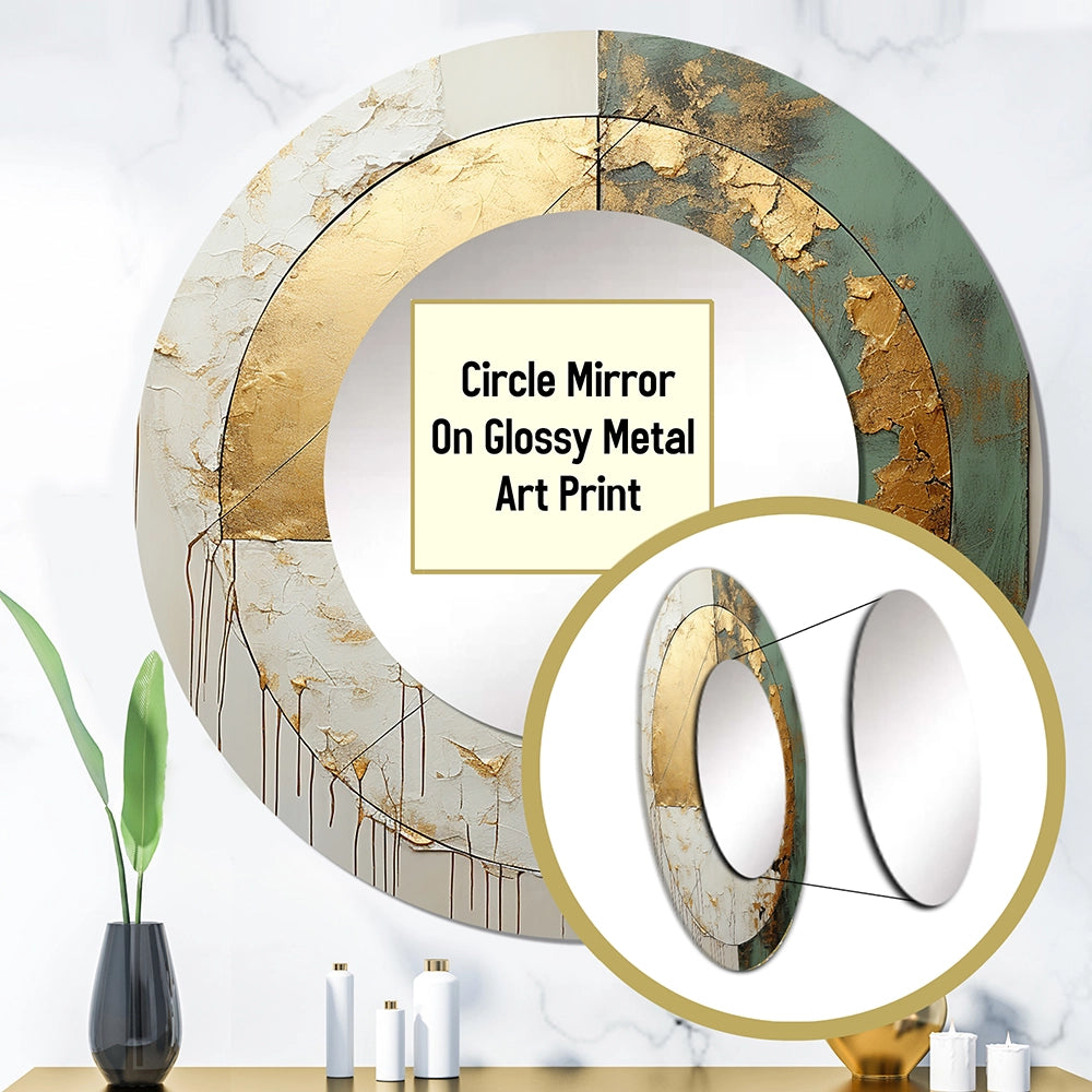Abstract Painting Decorative Mirror - Gold And Green Paint Fusion I - Wall Mirror