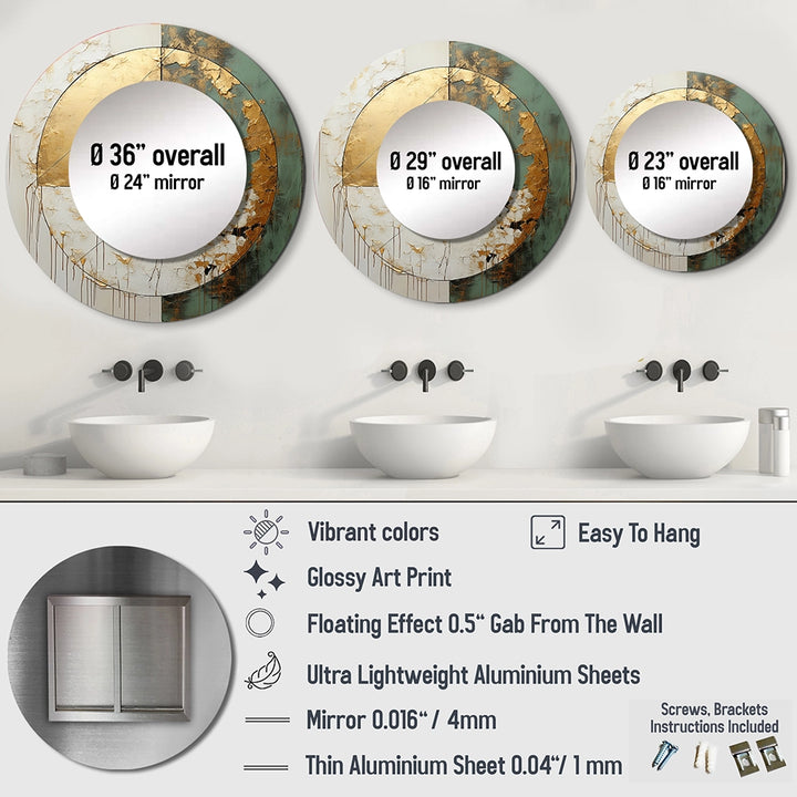 Abstract Painting Decorative Mirror - Gold And Green Paint Fusion I - Wall Mirror