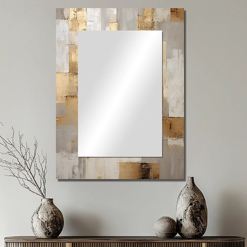 Scandinavian Wall Mirror - Beige And Gold Minimalism Modern Scandinavian Zen Art