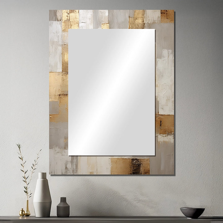 Scandinavian Wall Mirror - Beige And Gold Minimalism Modern Scandinavian Zen Art