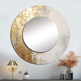 Minimal Gold And Beige Abstract River II - Landscapes Wall Mirror