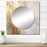 Minimal Gold And Beige Abstract River II - Landscapes Wall Mirror