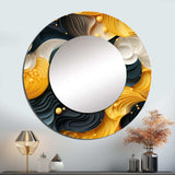 Yellow And Black Midcentury Waves Fusion - Abstract Wall Mirror