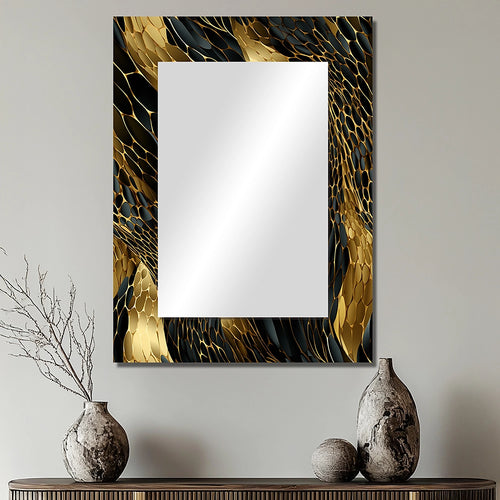 Glam Decorative Wall Mirror - Gilded Opulence In Black & Gold - Rectangle Mirror