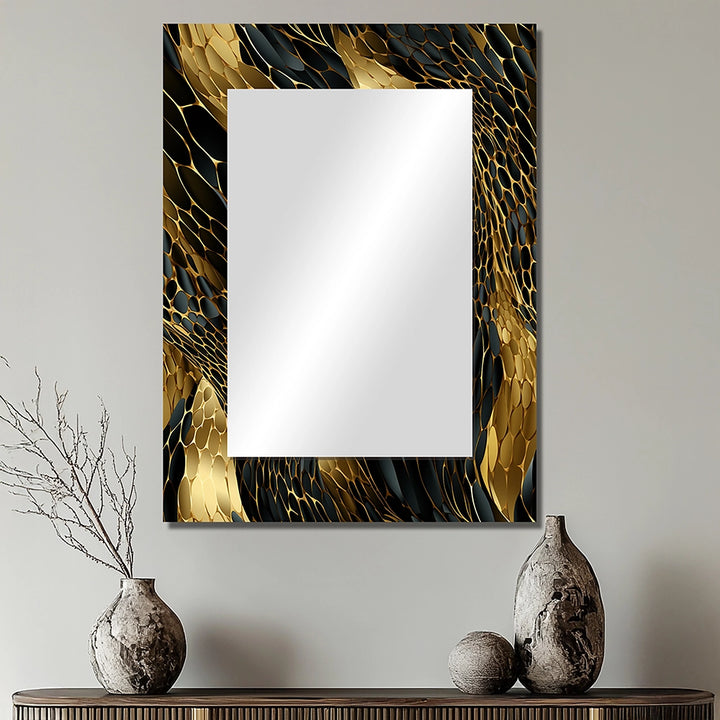 Glam Decorative Wall Mirror - Gilded Opulence In Black &amp; Gold - Rectangle Mirror