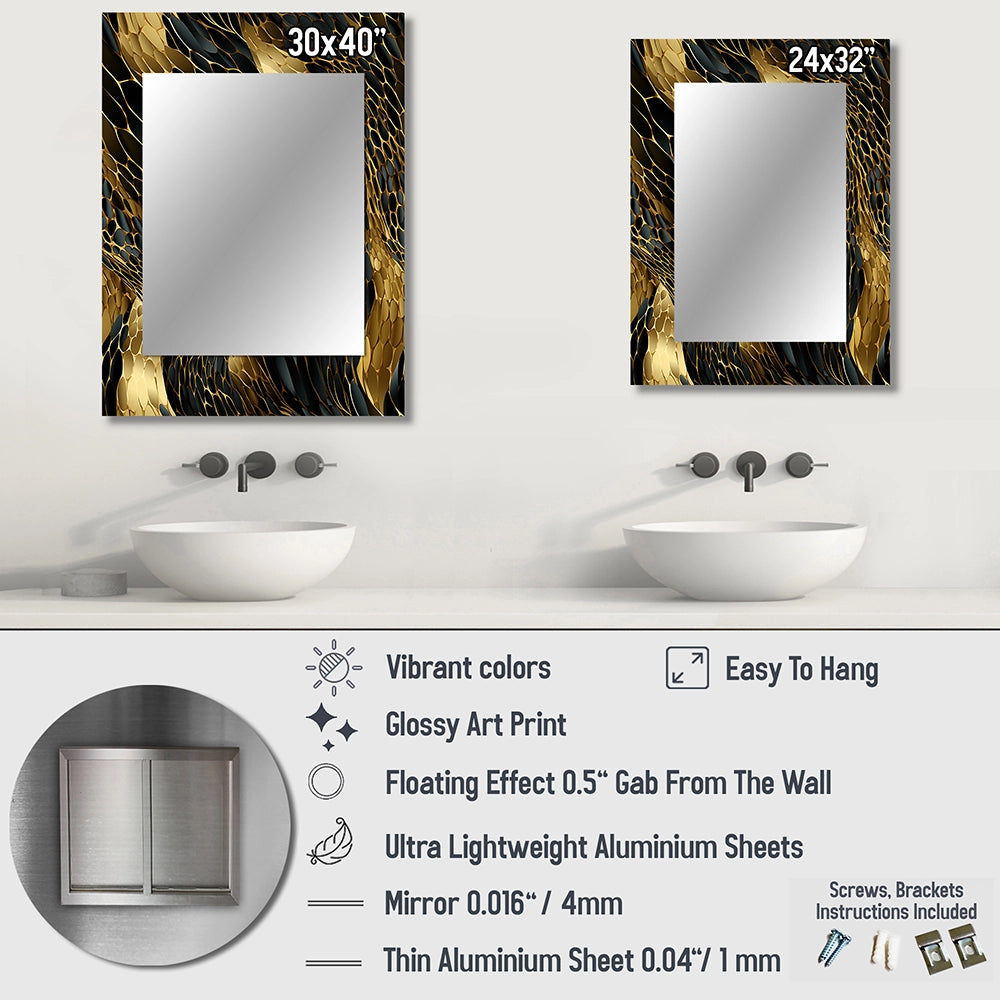 Glam Decorative Wall Mirror - Gilded Opulence In Black &amp; Gold - Rectangle Mirror