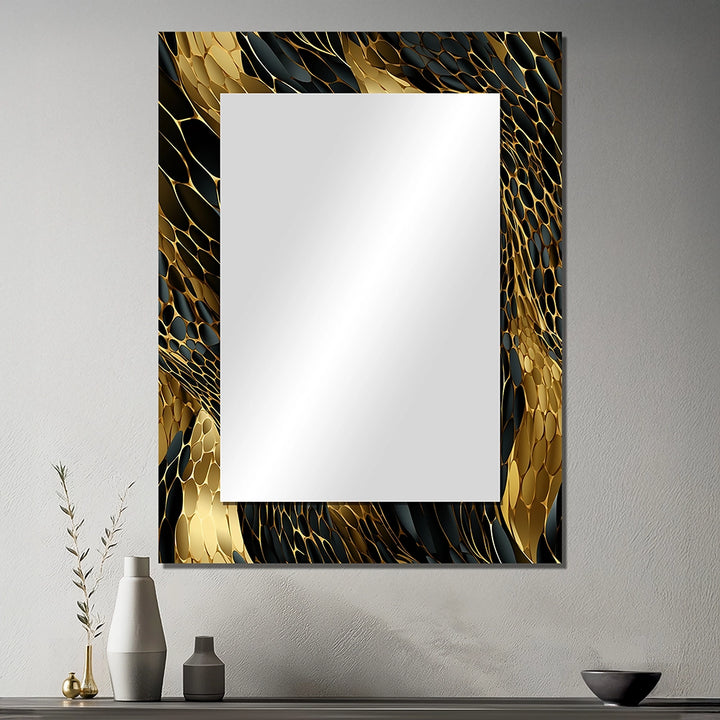 Glam Decorative Wall Mirror - Gilded Opulence In Black &amp; Gold - Rectangle Mirror