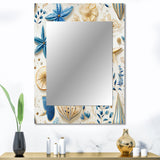 Blue And White Coastal Retreat Seashells - Floral Wall Mirror