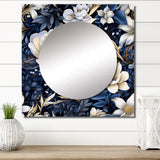 Deep Indigo Moonlit Flowers - Floral Wall Mirror