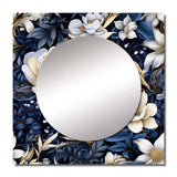 Deep Indigo Moonlit Flowers - Floral Wall Mirror