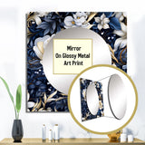 Deep Indigo Moonlit Flowers - Floral Wall Mirror