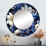 Deep Indigo Moonlit Flowers - Floral Wall Mirror