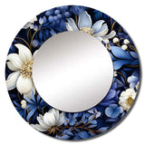 Deep Indigo Moonlit Flowers - Floral Wall Mirror