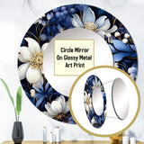 Deep Indigo Moonlit Flowers - Floral Wall Mirror