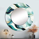 Coastal Emerald And White Geometric Charm - Geometric Wall Mirror