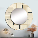 Beige And Grey Minimalist Grid Harmony - Geometric Wall Mirror