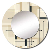 Beige And Grey Minimalist Grid Harmony - Geometric Wall Mirror