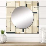 Beige And Grey Minimalist Grid Harmony - Geometric Wall Mirror