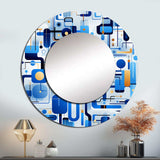 Cobalt Blue And White Grid Geometric - Geometric Wall Mirror