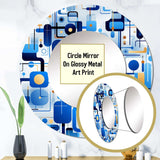 Cobalt Blue And White Grid Geometric - Geometric Wall Mirror