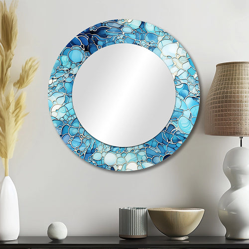 Tropical Decorative Mirror - Ocean Blue Mosaic Turquoise - Metal Wall Mirror